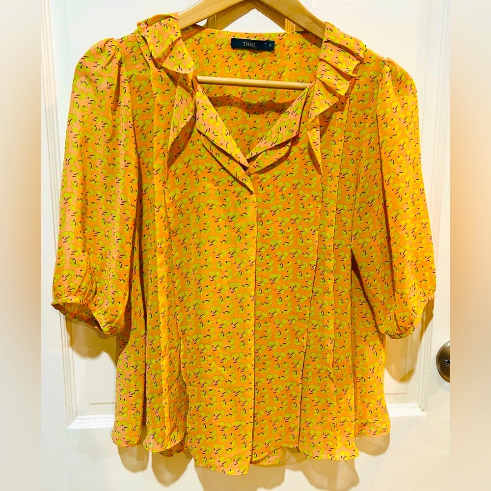 THML | Chiffon Ruffle Patterned Blouse - Picture 2 of 6